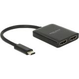 Premium USB-C naar 2x HDMI splitter met DP Alt Mode (4K 30 Hz) / zwart - 0,25 meter