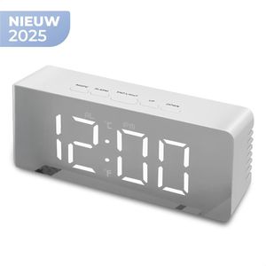 Digitale Wekker met Spiegeldisplay – LED Alarmklok met Dimfunctie, USB Oplaadbaar, Temperatuurweergave & Snooze – Modern Minimalistisch Design