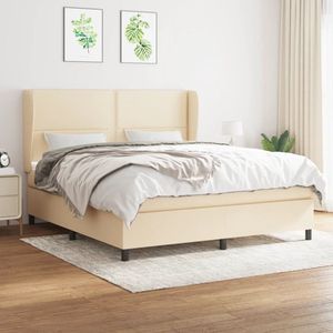 vidaXL Boxspring - crèmekleurig - 180x200 cm Boxspringbed - Boxspring - Bed - Tweepersoonsbed - Creme Kleurig Bed - Pocketed Spring Mattress - Adjustable Headboard - Bedroom Furniture