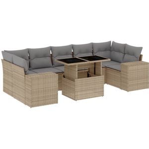 vidaXL Loungeset - Loungesets - Tuinset - Tuinbank - 8-delige Loungeset met kussens poly rattan beige