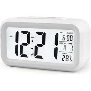 THAR Digitale Wekker - Alarm Klok met Temperatuur, Kalender, Snooze en LED Verlichting - Wit