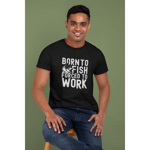 Rick & Rich - T-Shirt Born To Fish - T-Shirt Vissen - T-Shirt Fishing - Zwart Shirt - T-shirt met opdruk - Shirt met ronde hals - T-shirt met quote - T-shirt Man - T-shirt met ronde hals - T-shirt maat L