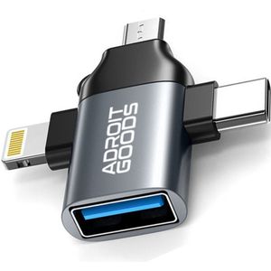 AdroitGoods USB Converter 3 in 1 OTG - USB-C - Lightning - Micro-USB - USB-Stick poort - USB naar USB C converter - USB-C naar USB adapter - Geschikt voor Lightning & Apple