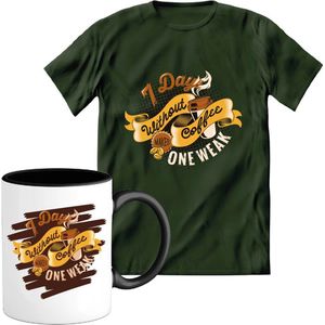 T-Shirtknaller T-Shirt met Koffiemok | 7 Days Without Coffee Makes 1 Weak - Koffie Kleding | Heren / Dames Shirt met Mok Cadeau | Kleur groen | Maat XL
