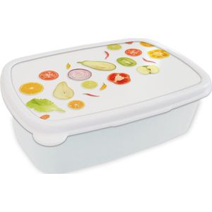 Broodtrommel Wit - Lunchbox - Brooddoos - Sla - Appel - Wit - 18x12x6 cm - Volwassenen