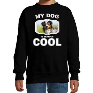 Australische herder honden trui / sweater my dog is serious cool zwart - kinderen - Australische herders liefhebber cadeau sweaters - kinderkleding / kleding 98/104