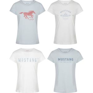 Mustang Dames T-Shirt 4 Pack O-Neck slim fit Veelkleurig L Ronde Hals Volwassenen Opdruk Print Shirts