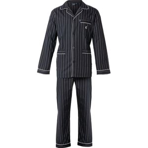 Gentlemen - klassieke heren pyjama 9433 met doorknoop - zwart met krijtstreep - maat 50