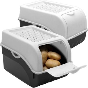 Zylo® Aardappelbak - Aardappelpot - Bewaardoos - 2 Opbergdozen met Deksel - 5L - 29x19x19cm - Wit