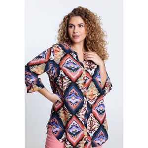 Paprika Lange, geknoopte blouse in viscose met etnische print