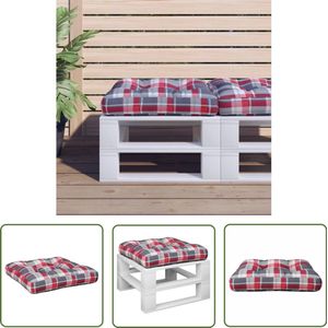 The Living Store Palletkussen 50x50x12 cm stof ruitpatroon rood - Palletkussentjes - Outdoor Kussens - Balkon Kussens - Tuin Kussens - Zitkussens