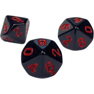 Diceshop 10 Vlakken Dobbelsteen Zwart met Rood (Set 10 stuks)