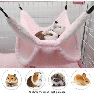 Rattenhangmat dubbellaags fleece cavia hangmat huis warme zachte ratten hangmatten voor kooi accessoires fretten schuilplaats fret hamster hangmat voor kleine dieren spelen slapen (roze)