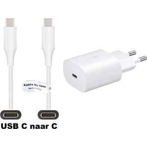 OneOne super snellader + 0,5m extra sterke USB C naar C kabel. 25W PD lader. Oplader past op Apple iPhone 15 / 16 / Plus / Pro / Pro Max, 16e, iPad 9, 10, Air 4, Air 5, Mini 6, Pro 11, Pro 12.9