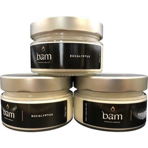 BAM kaarsen - 3 geurkaarsen - eucalyptus - 40 branduren per kaars - op basis van zonnebloemwas - moederdag - cadeau - vegan