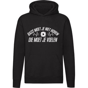 Bass moet je niet horen, die moet je voelen Hoodie - muziek - dj - festival - feest - rave - house - hardstyle - hardcore - party - grappig - unisex - trui - sweater - capuchon