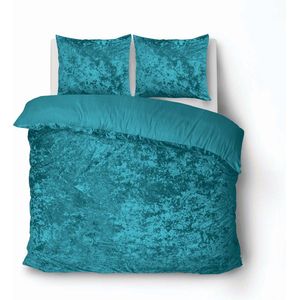 iSleep Dekbedovertrek Crushed Velvet - Eenpersoons - 140x200/220 cm - Turquoise