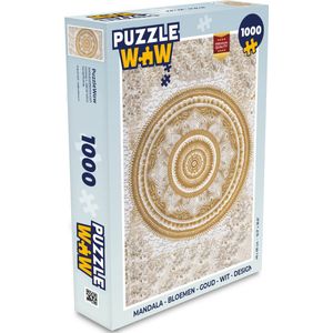 Puzzel Mandala - Bloemen - Goud - Wit - Design - Legpuzzel - Puzzel 1000 stukjes volwassenen