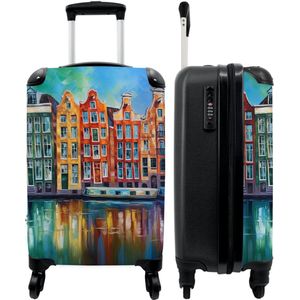 NoBoringSuitcases.com® Koffer - Amsterdam - Architectuur - Olieverf - Kunst - Reiskoffer - Trolley - Hardcase - Past binnen 55x40x20 cm en 55x35x25 cm - Handbagage - TSA slot - Met wielen - Cabin size - Kofferslot