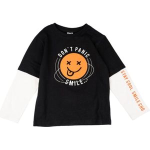 Jongens - longsleeve - t-shirt lange mouw - Smile - met lange mouwen en print - Zwart/wit - maat 116/122