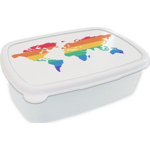 Broodtrommel Wit - Lunchbox - Brooddoos - Wereldkaart - Pride vlag - Regenboog - 18x12x6 cm - Volwassenen