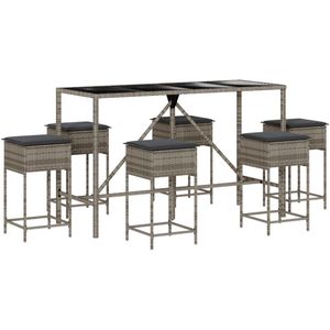 vidaXL 7-delige Tuinbarset - Poly Rattan - Grijs Tuinbarset - Buitendecoratie - Lounge Set - Poly Rattan - Tuinmeubels