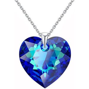 CHARO Swarovski Ketting - 45 cm - Hartje - Zilver - Blauw - Kristal