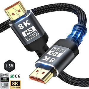 Pretty Goods® - 8K HDMI-kabel 2.1 - 48Gbps High Speed 3D 8K60 4K120 144Hz gevlochten - eARC - Dolby Vision HDR10 - PS5/HDTV/Blu-ray/Sonos/Laptop/Mediaspelers - 1.5 Meter