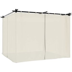 vidaXL - Prieel - met - gordijnen - 3x3 - m - staal - crèmekleurig
