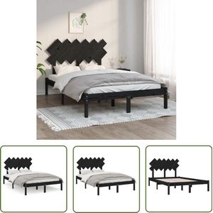 vidaXL Bedframe - Massief Hout - Zwart - 120x190cm Houten Bedframe - Bed Frame - Tweepersoons Bed - King Size Bed - Boxspring Bed