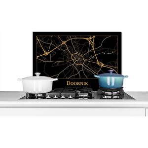Spatscherm keuken 70x50 cm - Kookplaat achterwand Kaart - Doornik - België - Goud - Zwart - Muurbeschermer - Spatwand fornuis - Hoogwaardig aluminium