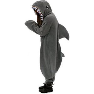 KIMU Onesie Haai Pakje - Maat 98-104 - Haaienpak Kostuum Grijs Vis Shark Pak - Kinder Huispak Jumpsuit Dierenpak Pyjama Jongen Meisje Festival