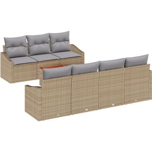 vidaXL - 8 - Delige - Tuin - Sofa - Set - met - Kussens - Beige - Poly - Rattan - Acacia