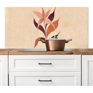 Spatscherm keuken 120x60 cm - Kookplaat achterwand Minimalistisch - Bloem - Bladeren - Beige - Muurbeschermer - Spatwand fornuis - Hoogwaardig aluminium