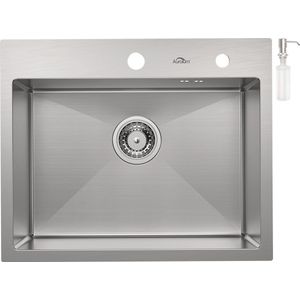Auralum max Spoelbak 55 x 45 - Spoelbak Keuken RVS - Spoelbak Met Kraangat - Spoelbakken Keuken – Spoelbak met Afdruipgedeelte - Zilver
