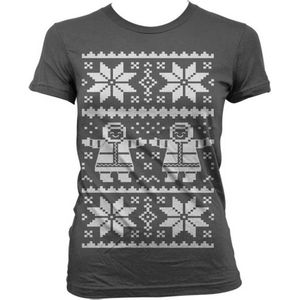 Dames Fun Tshirt -M- Retro X-Mas Knit Pattern Grijs