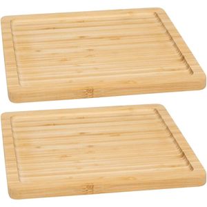 5Five Serveerplankje voor hapjes/fingerfood - 2x - 25 x 25 cm - bamboe hout - borrelplank - tapasplank