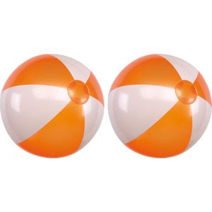 2x Opblaasbare strandballen oranje/wit 28 cm speelgoed - Buitenspeelgoed strandbal - Opblaasballen - Waterspeelgoed