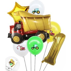 Cijfer Ballon Nummer 1 - Trucker - Vrachtwagen set Ballonnen Feestdecoratie - Snoes - Helium Ballon - Boeketg