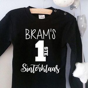 Shirtje Mijn eerste 1ste Sinterklaas met naam kindje  | Lange mouw | zwart met witte letters | maat 68 cadeau mijn 1e eerste sint sinterklaas of zwangerschapsaankondiging baby
