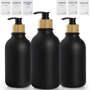 Zeepdispenser, Zwart, 500 ml - Set van 6 Stuks met Categorielabels