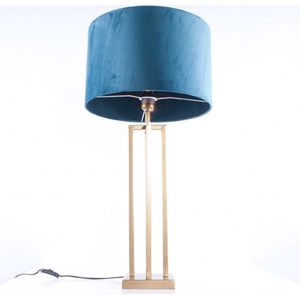 Tafellamp vierkant met velours kap Roma | 1 lichts | brons / blauw | metaal / stof | Ø 40 cm | 79 cm hoog | tafellamp | modern / sfeervol / klassiek design