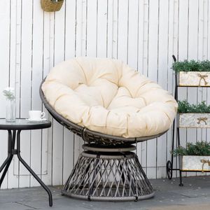 Pugsdrly papasanstoel, mandstoel, zitkussen, kunstrotan, draaibaar, metalen frame, 87 x 97 x 86 cm, beige