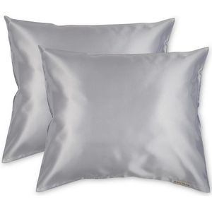 Beauty Pillow® - Satijnen Kussenslopen - Voordeelset - Duo Pack - 60x70 cm - Silver