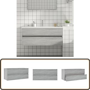 vidaXL Wastafelkast - Grijs Sonoma Eiken - 100 cm Wastafelkast - Badkamerspiegel - Badkamermeubilair - Grijze Badkamer - Houten Badkamerkast