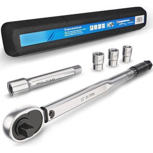 Complete Momentsleutel Set – Draaimomentsleutel - Moment Sleutel - Momentsleutel - Fietsgereedschap - Fiets Gereedschap - Torque Wrench - Momentsleutels voor Auto, Fiets & Motorfiets - Gereedschapset met Opbergkoffer - 5 Delige - 1/2 Inch - 28-210 Nm