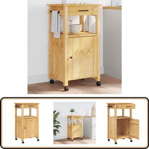 vidaXL Keukentrolley MONZA - 48x40x90 cm - Grenenhout Keuken Trolley - Keukenkast - Grenoblehouten Kast - Vintage Keuken - Opbergkast