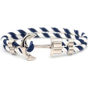 Heren armband - met anker - blauw / wit - gevlochten