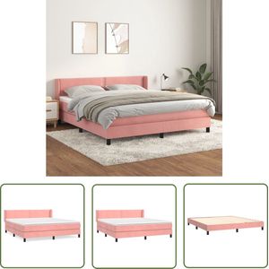 The Living Store Boxspring met matras fluweel roze 160x200 cm - Boxspringbed - Fluweel Bed - Roze Bed - Tweepersoonsbed - King Size Bed