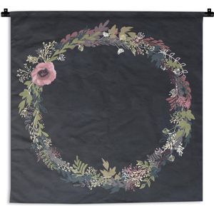 Wandkleed Geschilderde Zomer - Illustratie van bloemenkrans Wandkleed katoen 90x90 cm - Wandtapijt met foto